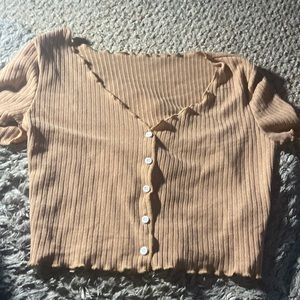 Beige button up top